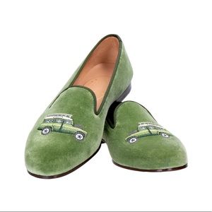 Stubbs and Wootton, NWT, size 8 Offroad Sage Green Velvet w/Offroad Truck motif.